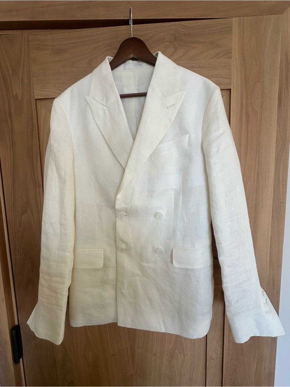 Zara Men's Double-Breasted Ivory Linen Blazer